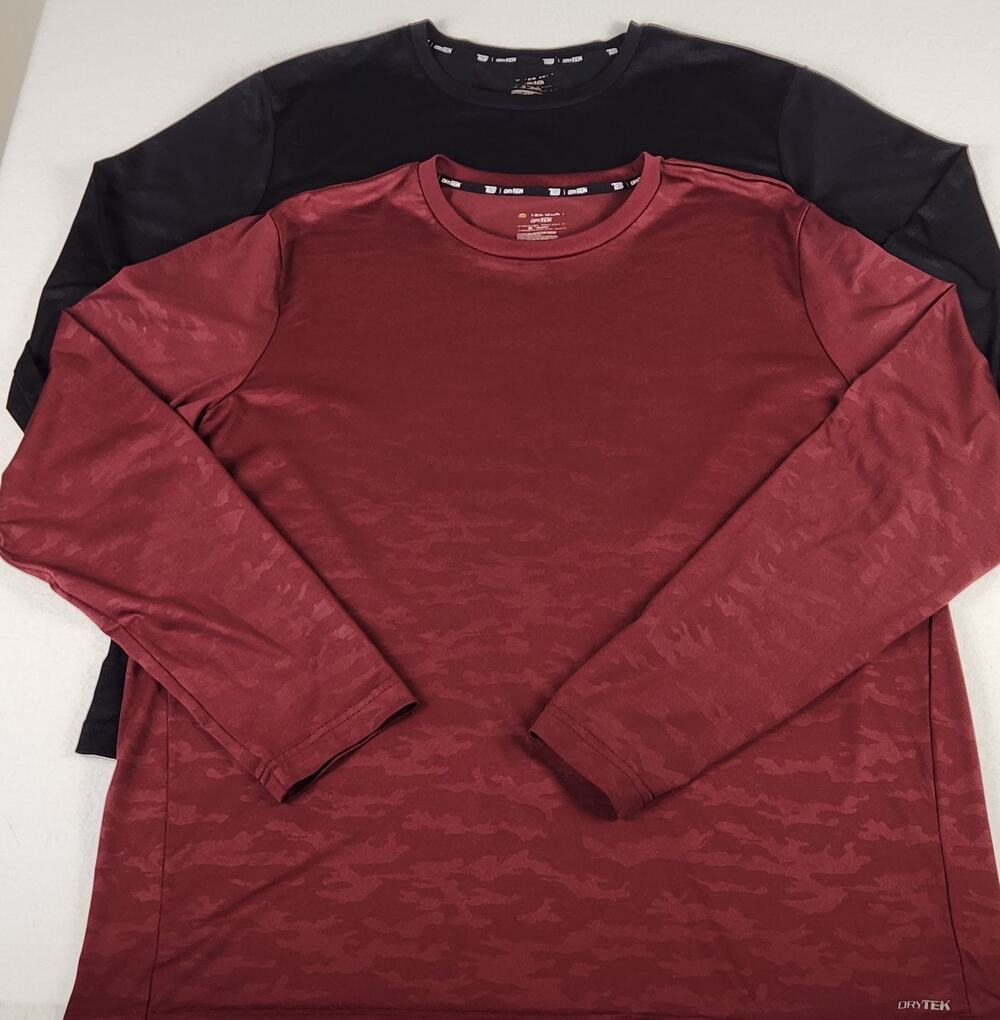Bundle Of 2 TekGear Men's DryTek Long Sleeve Activewear Top Size XL Blk & Maroon